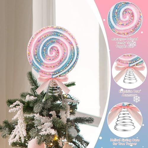 WHYMEO 7.9 Inch Candy Christmas Tree Topper, Peppermint Swirl Decor - Image 3