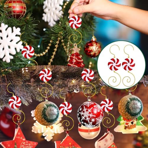 20 Pcs Christmas Candy Ornament Hooks for Hanging Christmas Decorations Acrylic Candy Bead Wire Ornament Hook S-Shaped Swirl Hanger Metal Hooks for Xmas Tree Decoration (Red) - Image 4