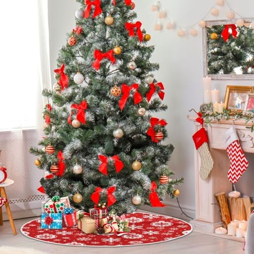 Snowflake Ball Baubles Christmas Tree Skirt Large Xmas Tree Skirts Decorations 48 in Burlap Tree Mat Cover for 4 ft Trees Holiday Party - Image 6