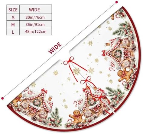 Gingerbread Christmas Tree Skirt 36 Inch Red and Gold Xmas Tree Decorations - Image 3