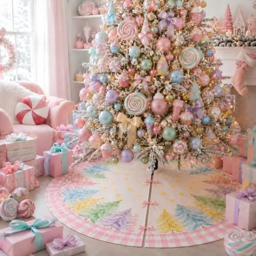 Sanwuta Christmas Tree Skirt 36 Inch Pastel Candy Christmas Decoration - Image 5