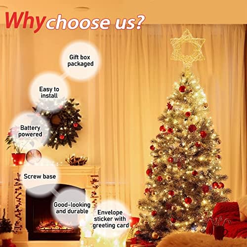 11 Inch Christmas Tree Star Topper 3AA Battery Powered Christmas Tree Topper Lighted, Gold Iron Christmas Tree Star Topper with 20LED Lights, for Christmas, Party & Home(Warm Light) - Image 5