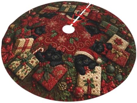 Christmas Cats Tree Skirt Tree Mat for Xmas Holiday Party Decorations Indoor Outdoor 36 Inch - Image 2