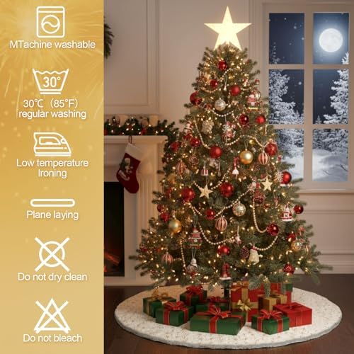 Libima Faux Fur Christmas Tree Skirt, White, 72 Inch - Image 3