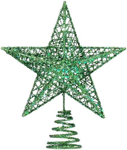 Bememo 8 Inches Glitter Star Christmas Tree Topper Shimmery,Gold, Green by Bememo