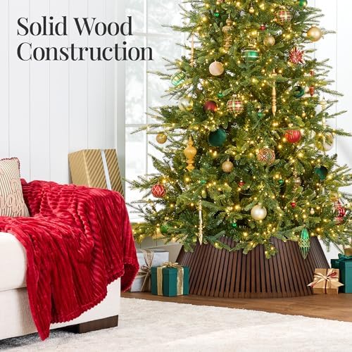 Best Choice Products Christmas Tree Collar, Solid Wood Slatted Tree Skirt Holiday Accessory for Home - Walnut - Image 5