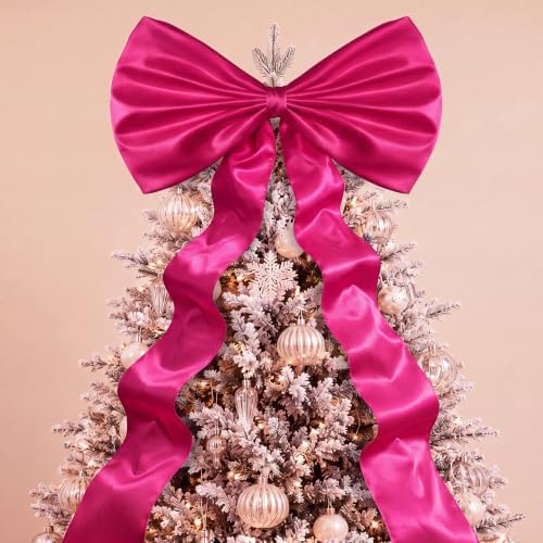 Daifunli 24 x 79 Inches Giant Satin Bow Christmas Tree Topper,Rose Red by Huiinen