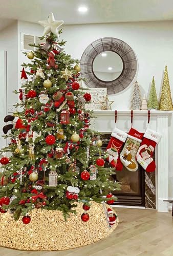 Christmas Tree Skirt 48 Inches Large Tree Skirt Gold Velvet Sequin Tree Skirt Xmas Tree Mat for Merry Christmas Party Christmas Tree Decoration - Image 3