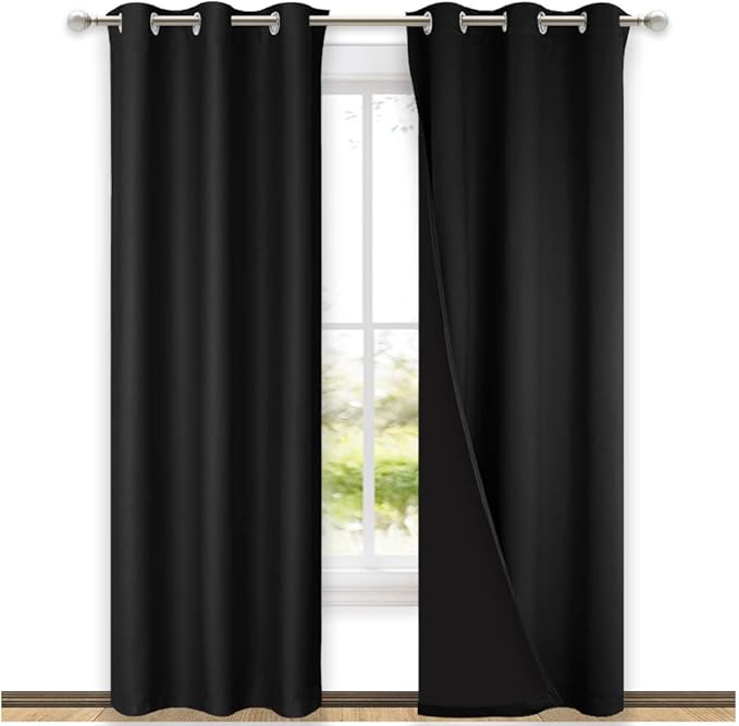 NICETOWN High-End Thermal Curtains, Full Blackout Curtains 84 Inches Long for Dining Room, Soundproof Window Treatment Drapes for Hall Room, Black, 42" Wide Per Panel, Set of 2 Panels