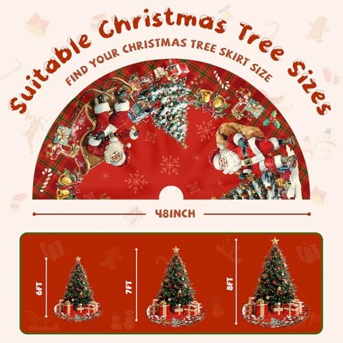 Christmas Tree Skirt 48 Inch, Christmas Skirt Tree Decoration with Snowman Reindeer Santa Snowflake, Xmas Trees Mat for Under Trees Holiday Party Indoor Decorations, Winter Gift for Women Mom - Image 3