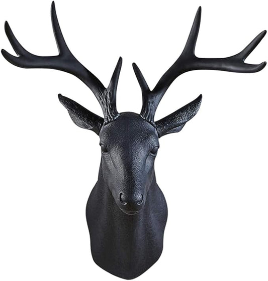 Notakia 20 inch Large Wall Charmers Black Faux Deer Head Faux Taxidermy Animal Head Wall Decor - Handmade Farmhouse Decor - Rustic Wall Decor Deer Antlers