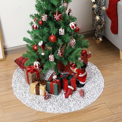 Mr. Pen- Christmas Tree Skirt, 36 inch, Silver Sequin Tree Skirt - Image 5