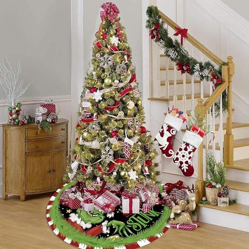 Christmas Tree Skirt 36 Inch Green Funny Trimmed Tree Skirt Christmas Decorations Tree Mat Merry Christmas Party Home Decor - Image 5