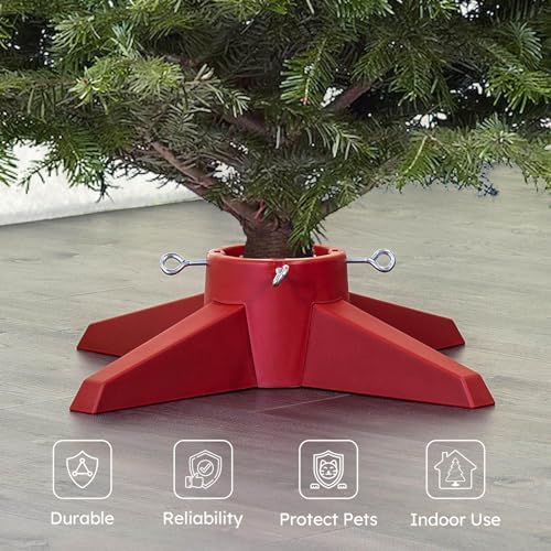 HarcoHome Christmas Tree Stand for Live Tree, Fits up to 8ft Real Tree, Rocky-Solid Design Tree Base with Spike for Real Tree, Sturdy Xmas Tree Holder for Christmas Decoration (Red) - Image 2