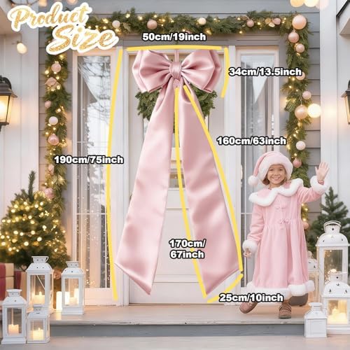 75x19Inch Big Pink Bow Decor Christmas Tree Topper Decor Giant Xmas Tree Toppers Decor Coquette Room Large Bows for Wall Wreath Birthday Party Baby Shower Supplies (Internal Stability Layer) - Image 2