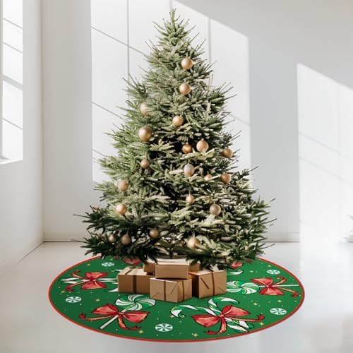 Christmas Tree Skirt Green Tree Skirts Candy Cane Decorations Xmas Tree Skirt Tree Mat 36 Inch Winter Christmas Decor for Home - Image 4