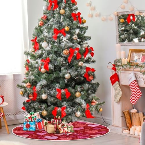 Pfrewn Valentine Tree Skirt 36" Red Floral Vintage Hearts Christmas Tree Skirts Mother's Day Xmas Mat for Holiday Festival Party Wedding Decor - Image 4