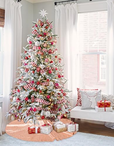 Tree Skirt 48 Inch Sequin Rose Gold Tree Skirt Christmas Decorations - Image 2