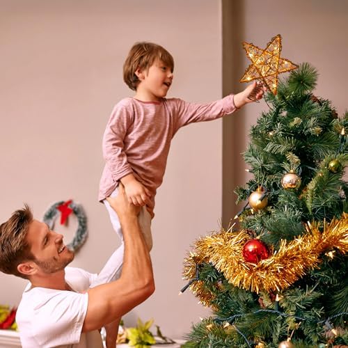 ODEETRONIC 10" Rustic Christmas Star Tree Topper, Rattan Natural Hollow - Image 3