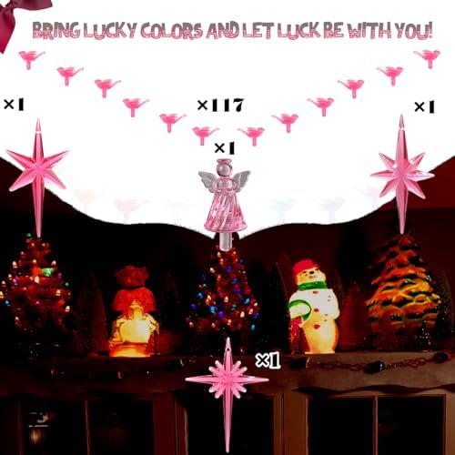 117Pcs Ceramic Christmas Tree Pink Love Bird Replacement Lights Bulbs and 1 Angel/3Stars Topper Ornament for Ceramic Tree D??cor - Medium Plastic Pegs. - Image 4