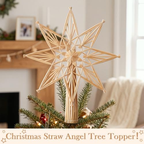 Gemscream Christmas Straw Star Tree Topper Scandinavian Christmas Decor - Image 3