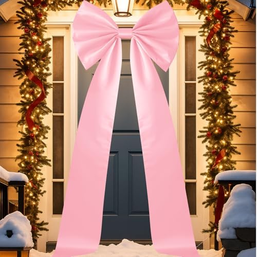 Daifunli 71"x20" Giant Pink Bow Christmas Tree Topper with 24 Velvet Bow by Huiinen