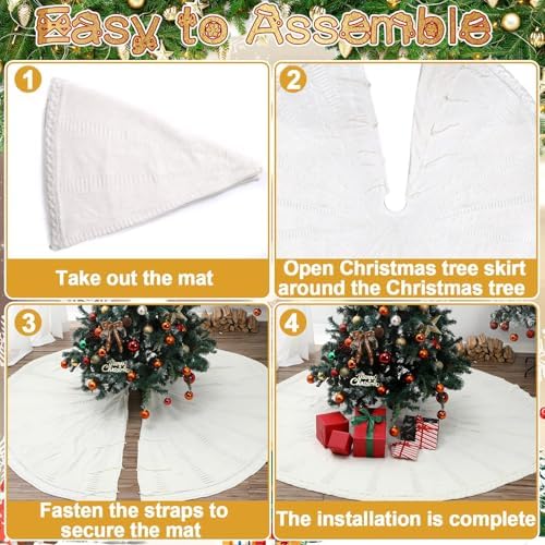 72 Inch Christmas Knitted Tree Skirt Giant White Chunky Xmas Tree Skirt Extra Large Braided Cable Knit Rustic Farmhouse Xmas Ornaments for Home Merry Christmas Holiday Winter Party Decoration - Image 4