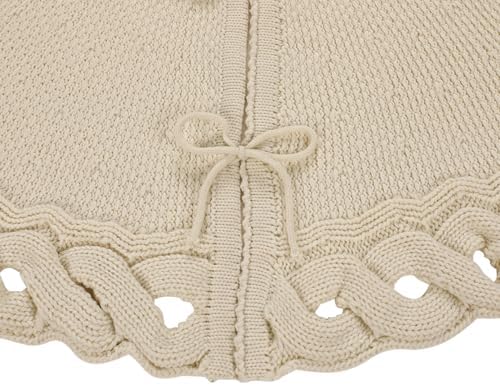 Sattiyrch Knit Christmas Tree Skirt – Classic Cable Knit Tree Base Wrap with Tie Closure – Cozy Holiday Décor for 7–9 ft Christmas Tree (Beige,48in) - Image 3