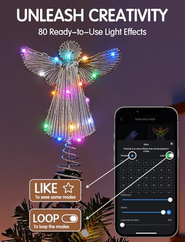 Christmas Tree Topper Angel, Gold RGB Color Change Lighted Angel Tree Topper, App Remote Control DIY Scene Mode Timer Dimmable, USB Xmas Topper for Christmas Tree Holiday Indoor Home Decoration - Image 4