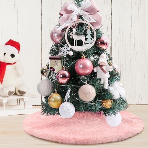 Christmas Tree Skirt 24 inch Pink Faux Fur Soft Fluffy Ornaments Xmas Tree Skirts for Xmas Tree Ornaments and Party Holiday Decorations - Image 5