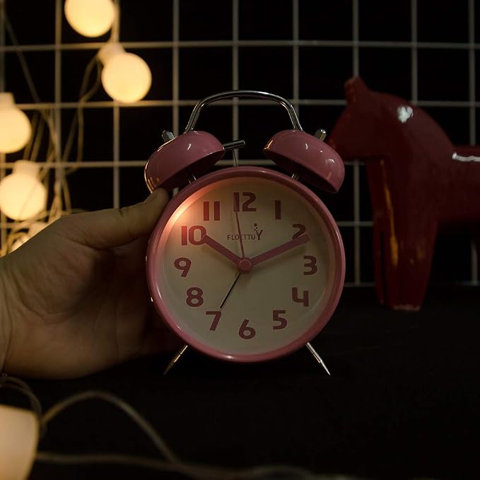 FLOITTUY {Loud Alarm for Deep Sleepers) 4'' Twin Bell Alarm Clock with Backlight for Bedroom and Home Decoration(Pink) - Image 4