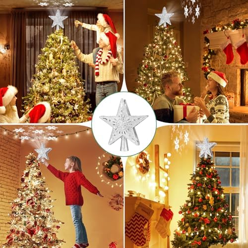 Mrrihand Christmas Tree Topper Lighted with 6 Projection Modes, Christmas Star Tree Topper Built-in LED Rotating Lights, Silver 3D Glitter Dynamic Projection for Christmas Tree Decorations - Image 6