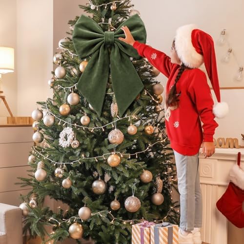 Janinka Moss Green Christmas Tree Topper Bow 22" Big,Velvet - Image 4