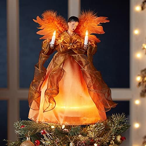 Kurt Adler UL 10-Light African American Angel Christmas Treetop Figurine, 13-Inch, Gold - Image 2