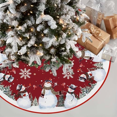Snowman Red Christmas Tree Skirt 36 Inches - Image 3
