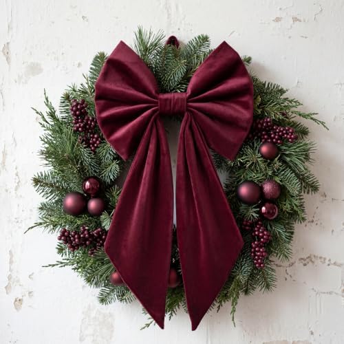 Janinka Burgundy Red Christmas Tree Topper Bow 22" Big,Velvet - Image 2