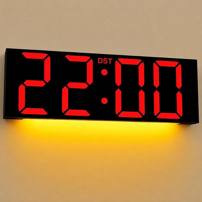 JALL 22" Large Digital Wall Clock, Big LED Display with Night Light, Auto Dimming & DST, Giant Alarm Clock for Seniors, Elderly Parents, Gift for Mom Dad (Black Shell Red Font) by JALL