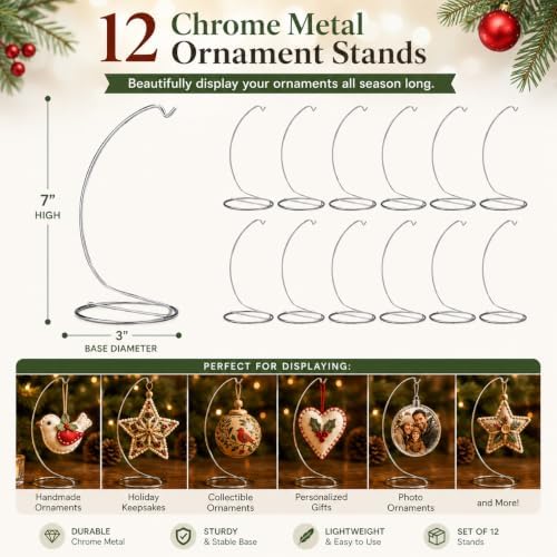 Metal Christmas Ornament Display Stand Set of 12, Smooth Silver Chrome 7 Inch Ornament Holders for Hanging Keepsake Ornaments, DIY Crafts, Tabletop Displays, Holiday Decor, Gift Shops & Party Favors - Image 3