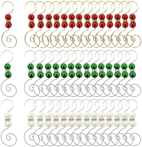 Furimuk 30 Pcs Christmas Ornament Hooks Hangers- Red Green White Jewels Beads, Silver & Gold Wire Hangers with Lobster Claws for Stockings & Balls Xmas Christmas Tree Decoration by Furimuk