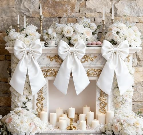White Bow Decor as Crib Skirt 3 Pack Large White Bows Decoration 22 × 11 Inch Big Bow for Gift Coquette Party Background for Bachelorette Baby Shower Bridal Shower Wedding by Froova