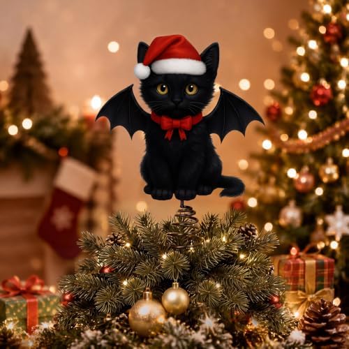 Soulchen Gothic Christmas Tree Topper Metal Black Bat Cat by Soulchen