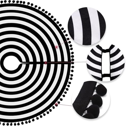 48 Inch Black and White Christmas Tree Skirt with Pom Poms - Image 4