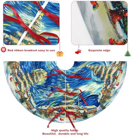 30 Inch Van Gogh Starry Night Christmas Tree Skirt Winter Blue Sky Moon Art Xmas Trees Skirts Mat for New Year Festive Farmhouse Holiday Party Decoration - Image 5