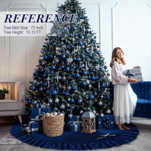 72 Inches Velvet Christmas Tree Skirt Decorations Blue Luxury Xmas Fur Plush Skirts for Merry Christmas Party Rustic Vintage Holiday Home Winter - Image 4