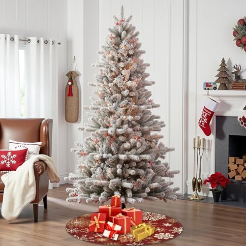 30 Inch Snowflakes Christmas Tree Skirt Red White and Gold Trees Skirt Winter Holiday Xmas Trees Skirts Mat Decor for New Year Festive Farmhouse Party Decorations - Image 4