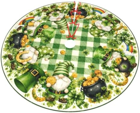St.Patrick's Day Gnome Christmas Tree Skirt Tree Mat for Xmas Holiday Party Decorations Indoor Outdoor 36 Inch - Image 3