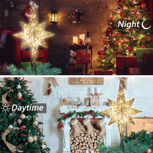 LAMPHOME 10LED Golden Bethlehem Star Tree Topper, Shiny Light Up Gold Star Treetop, Festive Christmas Tree Top Ornament for Xmas Holiday Indoor Party Home Decoration - Image 4