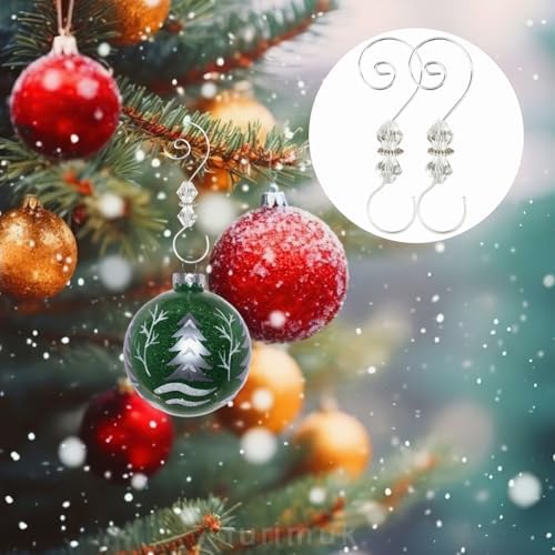 20 Pcs Christmas Ornament Hooks Silver S-Shaped Hangers Clear Crystal Beaded Decorative Scroll with Lobster Claw for Xmas Tree Holiday Seasonal Decorations - Image 4