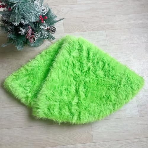 24 Inch Christmas Tree Skirt - Fluffy Faux Fur Fluorescent Green Tree Skirt, Black Plush Xmas Holiday Decor for Parties, Small Round Tree Skirt - Image 5