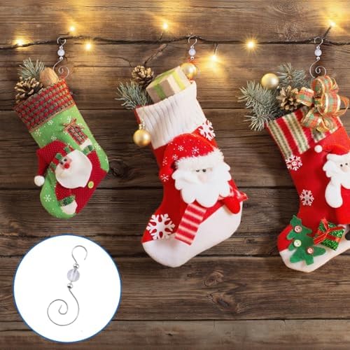 INCREWAY 100PCS Christmas Ornament Hooks, S-Shaped Metal Hooks, Decorative Hooks with Crystal Beads for Hanging Ornaments, Decorations, Christmas Stockings - Image 6